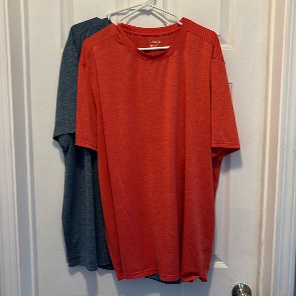 Two BCG Mens Turbo Textured  Moisture Wicking T-Shirts coral and blue 3XL